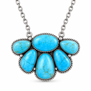 Collar de Turquesa con Diseño de Medio Racimo y Cadena, Joyería Artesanal de Piedras Preciosas Estilo Occidental, Collar de Destaque - Product Image 5