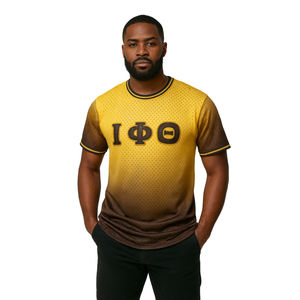 Camiseta de béisbol de malla 100% poliéster con efecto degradado Iota Phi Theta, estilo jersey, con logotipos bordados y apliques. - Product Image 1