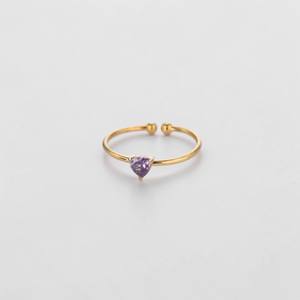 Anillo Abierto Ajustable de Latón Chapado en Oro con Corte de Corazón y Piedra de Amatista y Cuarzo Creada en Laboratorio, Joyería Minimalista Apilable de Moda para Mujer - Product Image 1