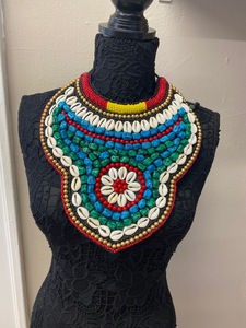 CRYSTAL CRAFT African Women Party Seed Beads Beaded Chain Statement Bib Necklace and Earring Jewelry Set - Product Image 6