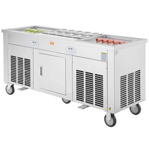 Máquina comercial de acero inoxidable de 17.7 x 17.7 pulgadas para hacer rollos de helado, sartenes cuadradas para freír con 2 unidades para helado enrollado - Product Image 1