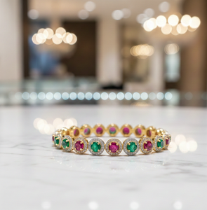 Brazalete de Piedras Múltiples, Amatista Azul, Verde Hidro, Plata 925, Chapado en Oro de 18K, Talla 2.5, Joyería de Plata Esterlina Hecha a Mano al por Mayor - Product Image 4