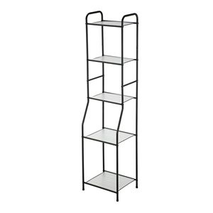 Freestanding <b>Corner</b> <b>Bathroom</b> Storage Tower Matte Black Steel 5-Shelf Rack with Glass Shelves - Product Image 2