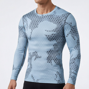 Camiseta de Manga Larga UPF50 Transpirable de Alta Calidad para Hombre, con Estampado Geométrico Azul Claro, de Secado Rápido, en Spandex y Poliéster - Product Image 1