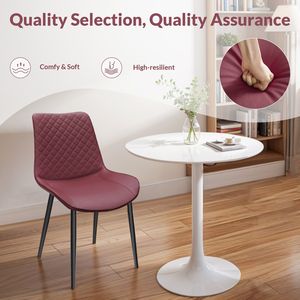 Set di 2 Sedie da Pranzo in Pelle PU Rosso Vino con Gambe in Metallo, Sedie Senza Braccioli Imbottite a Scacchi per Cucina, Ristorante, Soggiorno - Product Image 3