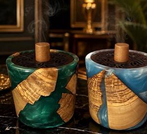 Quemador de Incienso Artesanal FAIZA CRAFT de Resina Árabe y Madera de Acacia de Sándalo Premium, Ecológico y Duradero, Decoración para el Hogar, Aromaterapia - Product Image 3
