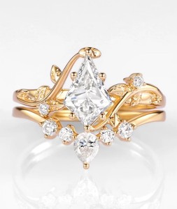 Anillo de compromiso y boda geométrico de plata de ley 925 chapado en oro con moissanita talla cometa para mujer, joyería de lujo - Product Image 2