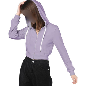 Sudadera con capucha corta de punto con logotipo personalizado para mujer, ropa deportiva de fitness, manga larga de otoño, forro polar de algodón, cremallera frontal completa estilo coreano - Product Image 3