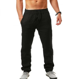 RNSHANGER Men's Cotton Linen Long Pants Summer Solid Color Breathable Trousers Man Casual <b>Elastic</b> Waist Casual Harajuku Trousers - Product Image 2
