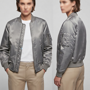 Veste bomber satinée MA1 pour femme, légère, en spandex/polyester, tricotée, respirante, coupe-vent, tendance, avec fermeture éclair - Product Image 6