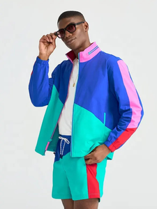 Unisex Nylon Zip-Up Windbreaker Shorts Set Wholesale Men's Casual Jogging Wear for Summer Split Color Windbreaker Short Set - Product Image 3