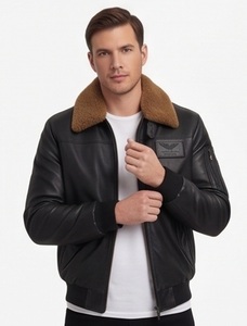 Chaqueta de Aviador de Cuero y Lona para Hombre, con Cuello de Piel Desmontable, Estilo Bomber, Personalizable, Táctica, Corte Ajustado, Talla XS - Product Image 5
