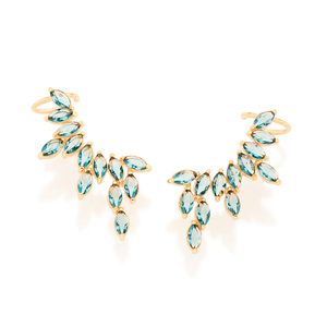 Gold Plated Marquise Cut Crystal Cuff <b>Earrings</b> Women's Trendy Plant Shape Party Jewelry Alloy <b>Earrings</b> - Product Image 1