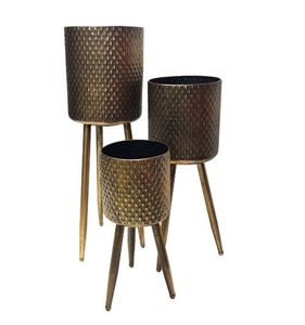 Ensemble de pots à fleurs modernes en métal plaqué or avec motif géométrique pour la décoration intérieure - Product Image 1