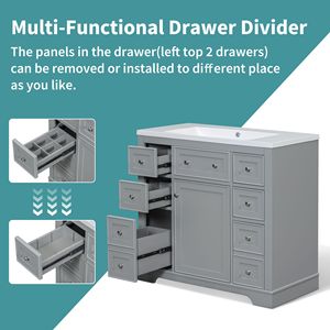 Mobile da Bagno Grigio da 36 Pollici Senza Lavabo con Base e Un Armadietto e Sei Cassetti - Product Image 5