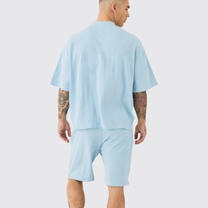 Men's Summer Street Casual Outfit Wholesale Two-Piece Set Solid Shorts T-Shirts Quick Dry Breathable Customized Color - Product Image 3