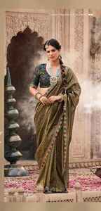 Sari en soie élégant avec une belle dentelle multicolore et une blouse de créateur lourde, de la mode ethnique indienne et pakistanaise - Product Image 3