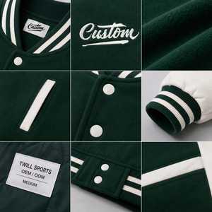 Custom <b>Men</b> Varsity <b>Jacket</b> Green <b>White</b> Embroidered Front Button Casual Style Winter Wear Heated Breathable Windproof - Product Image 4
