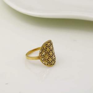 Geometric Pattern <b>24K</b> <b>Gold</b> Plated Brass Cocktail <b>Ring</b> Unisex Bohemia Style Daily Wear Jewelry - Product Image 2