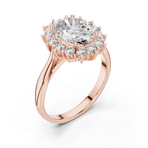 Bague de fiançailles de luxe en alliage avec moissanite taille ovale et halo, sertie de griffes en or rose 18 carats pour femme - Product Image 4