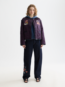 Veste universitaire réversible brodée en toile unisexe, design patchwork, hiver, fine, style hip-hop, à capuche, respirante, doublure en coton - Product Image 5