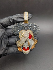 Pendentif Crâne Mickey Cartoon en Moissanite, Argent 925, Strass Cristal, Breloque Hip Hop, Cadeau Unisexe - Product Image 1