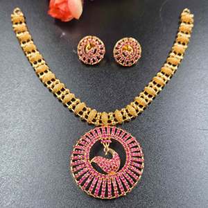 Elegant Antique Gold Plated Brass <b>Necklace</b> <b>and</b> <b>Earring</b> <b>Set</b> with Geometric Pendant Luxury <b>Bridal</b> Wedding Jewelry Statement - Product Image 5