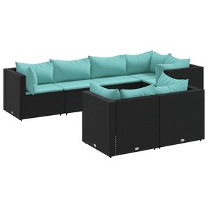 Conjunto de Muebles de Jardín Modulares de 7 Piezas, en Ratán Sintético Negro - Product Image 2
