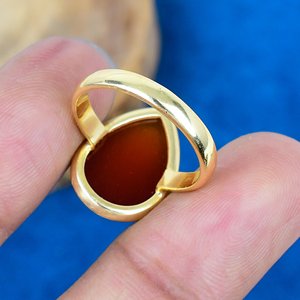 Natural Carnelian Gemstone Pear Shape <b>Ring</b> 18k Gold Micron Over <b>925</b> Sterling <b>Silver</b> - Product Image 4