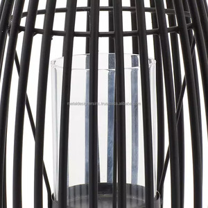 Elegant 12'' and 16'' <b>Black</b> Metal Wrought Iron Vertical Caged <b>Lantern</b> <b>Candle</b> Holders & Jars for Home Christmas Decorations - Product Image 4