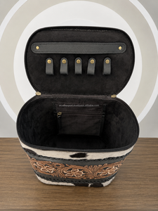 Wholesale Portable Women <b>Makeup</b> <b>Box</b> Toiletry Bag Cowhide & Tooled Leather Jewelry Case Organizer Travel Cosmetic Bag With Handle - Product Image 3