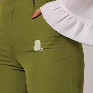 Olive Green Wide Leg <b>Pants</b> High Waist Full Length Solid Color With Logo On Right Leg Elegant Style For Women Autumn Wear - Product Image 6