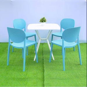 Blue High-End Modern Molded Plastic <b>Garden</b> <b>Chair</b> with Holes-Waterproof Durable Comfortable & <b>Stackable</b> Outdoor Furniture - Product Image 2