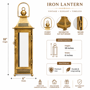 <b>Vintage</b> Iron <b>Lantern</b> with Glass Panels | Decorative Metal Candle <b>Lantern</b> | Handmade Hanging & Tabletop <b>Lantern</b> | - Product Image 5
