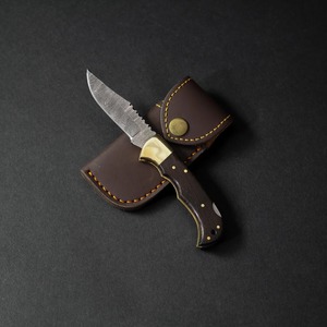 Custom OEM DIY Damascus Steel Folding <b>Knife</b> with <b>Bone</b>+Brass <b>Handle</b> Handmade Pocket <b>Knife</b> Leather Sheath Outdoor EDC Gift - Product Image 1