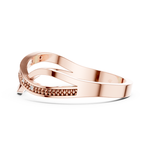 Bague en or rose avec diamants entrelacés, élégante, pavée, pour fiançailles et mariage, pour femme - Product Image 2