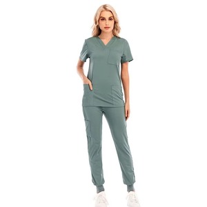Custom Size & Color Unisex <b>Scrub</b> <b>Top</b> Short Sleeve V-Neck with Pockets Hospital Uniform Twill Fabric Polyester Spandex Blend - Product Image 4