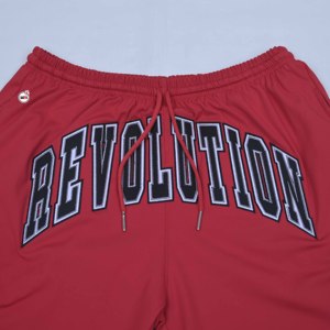Customized Embroidered Red Drawstring Hip Hop Pants Mid Waist Full Length Casual Autumn Men Women's Knitted Polyester <b>Trousers</b> - Product Image 3