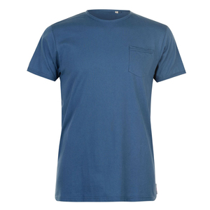 T-shirt Homme Bleu Manches Courtes Coupe Slim Décontracté Col Rond Uni 100% Coton Jersey Tricoté Respirant 180g Poche Avant - Product Image 3