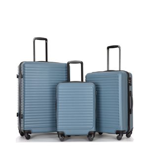 3 pezzi ABS bagaglio leggero set blu Spinner valigia con ruote con serratura TSA (20/24/28) due ganci - Product Image 1