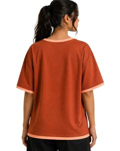 เสื้อยืดโอเวอร์ไซส์สีส้มไหม้แบบสั่งทำพิเศษสำหรับผู้หญิง คอกลม แขนสั้น แต่งขอบตัดกัน ทรงหลวม นุ่ม ระบายอากาศได้ดี เหมาะสำหรับฤดูร้อน - Product Image 2