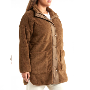 Chaquetas de lona con cremallera y cuello alto unisex al por mayor, forro polar Sherpa, ajuste clásico, bolsillos frontales, transpirables, de peso pesado, para invierno. - Product Image 4