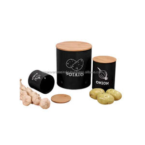 Contenedor de verduras de metal personalizado más vendido con tapa de madera Opciones de diseño múltiple para almacenar patata cebolla ajo y más - Product Image 4