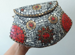 Sac de soirée fait à la main en métal mosaïque de pierre noire sac à main de mariée de luxe Royal Vintage Fashion grand cadeau pour elle bas prix - Product Image 5