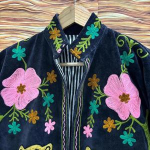 Chaqueta de Terciopelo para Mujer con Bordado de Tigre, Estilo Boho, Floral, Negra, Prenda Exterior Étnica - Product Image 5