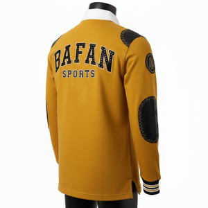 Maillot de rugby pour homme en coton lourd GSM avec empiècements noir moutarde et broderie chenille, logo personnalisé, pour polos de rugby - Product Image 5