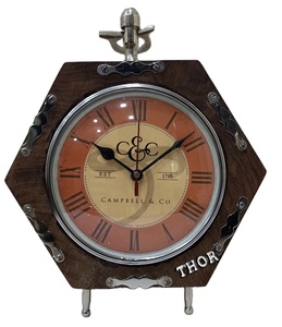 Horloge de table moderne en bois brun chromé Quartz Cadeau nautique pour la décoration de la maison Salon Chambre Affichage des aiguilles - Product Image 1
