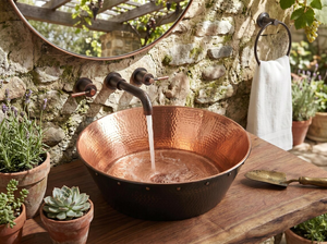 Hammered Copper Vessel <b>Sink</b> Two Tone Interior Black Exterior Rivet Rim Detail Handmade Copper <b>Bathroom</b> Wash Basin - Product Image 6