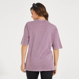 Camiseta de Algodón para Mujer, Cuello Redondo, Manga Corta, Corte Holgado, Color Morado, Informal, Transpirable, Tejido de Punto, Primavera Verano - Product Image 6