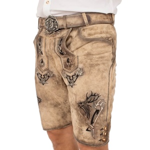 Shorts en cuir bavarois pour hommes, personnalisés OEM, Lederhosen traditionnels allemands brodés pour l'Oktoberfest et les festivals culturels, coupe mi-plate - Product Image 3